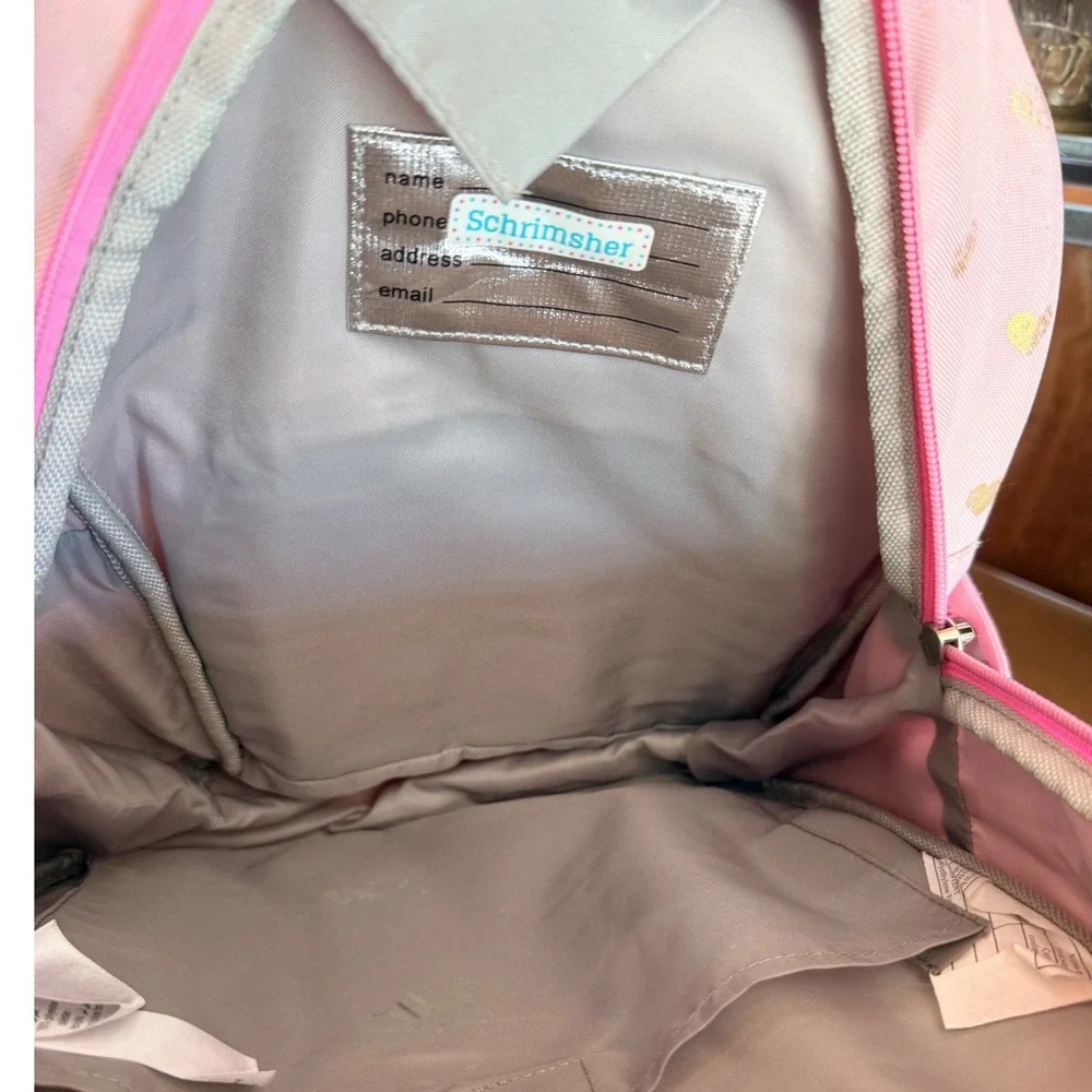 Pottery Barn Kids Mackenzie Pink Gold Heart Backpack School Bag Small 14in